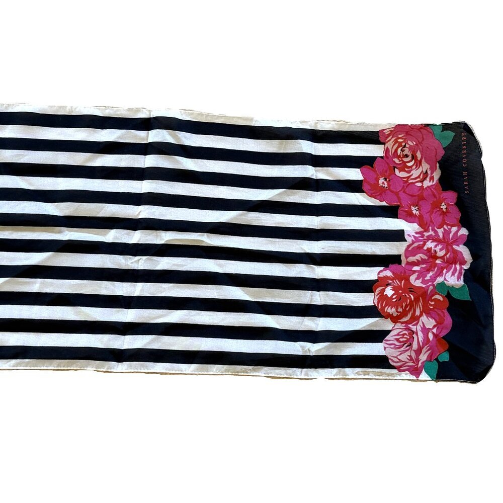 Vintage Sarah Coventry Floral Scarf Black/Red Roses Print Women’s Long Coat - Picture 4 of 5